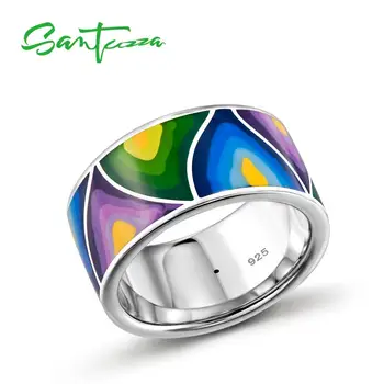 

SANTUZZA Silver Rings for Women Lord of the Ring HANDMADE Colorful Enamel Ring Pure 925 Sterling Silver Party Fashion Jewelry