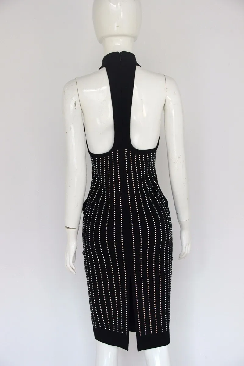 Backless Vestidos Splittingshort As Sexy Hombro Coctel Bodycon Crystal Vendaje 2017 Verano Shows Negro Del Vestido Halter Pic f7xwAUISPq