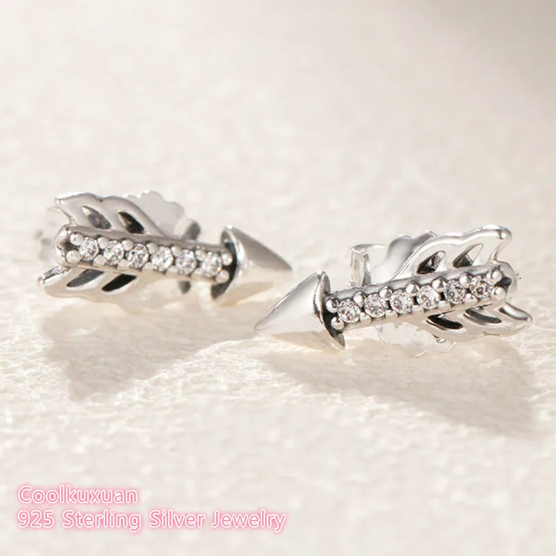 

2019 Valentine's Day 100% 925 Sterling Silver Sparkling Arrows Earrings, Clear CZ Original European Style Brand woman Jewelry
