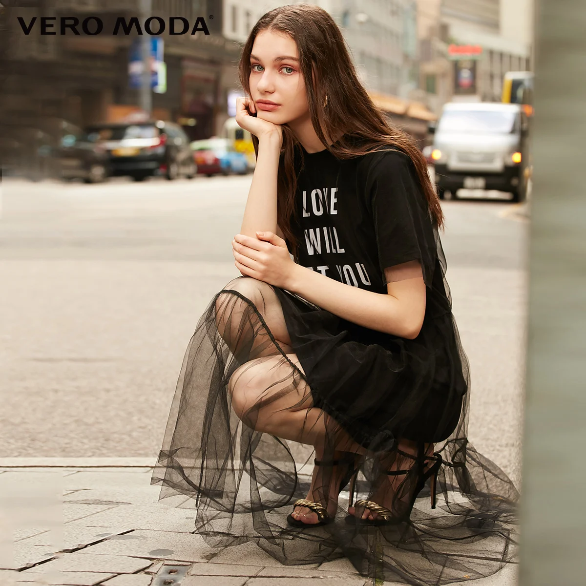 Vero Moda сплайсинга гаузи Футболка Письмо летнее платье | 319161521