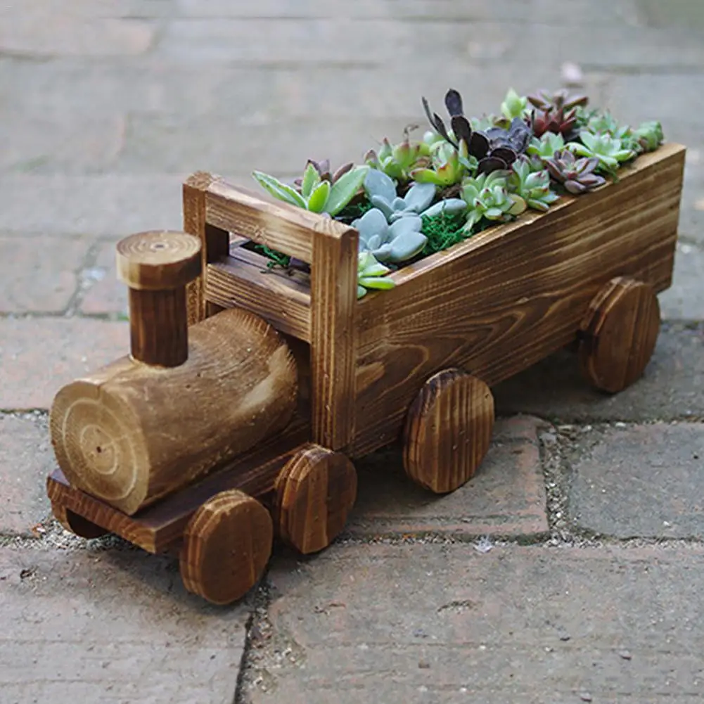 

Wooden Train Flowerpot Pot Creative Personalized Succulent Plants Container Car Boxes Tabletop Decoration Pot