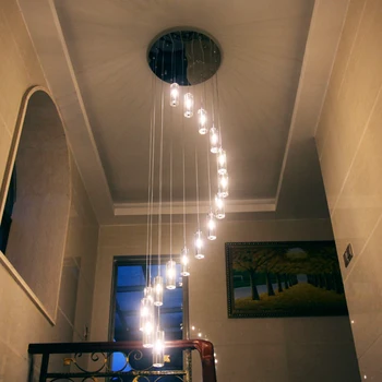 

Chinese modern minimalist villa K9 crystal LED long pendant lights rotary double staircase living room lighting SJ131