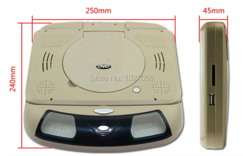 Top Free shipping 9inch car roof  dvd player with USB/SD/IR/FM/wireless game 180 degree rotatable screen built in speakers 5