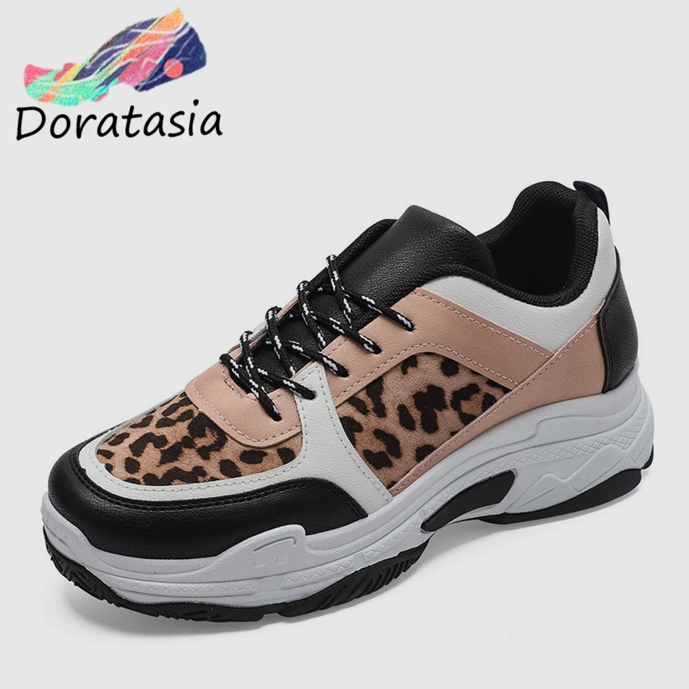 

DORATASIA New INS Hot Pink Leopard Sneakers Women 2019 Autumn Platform Dad Shoes Casual Women Tennis Shose Woman