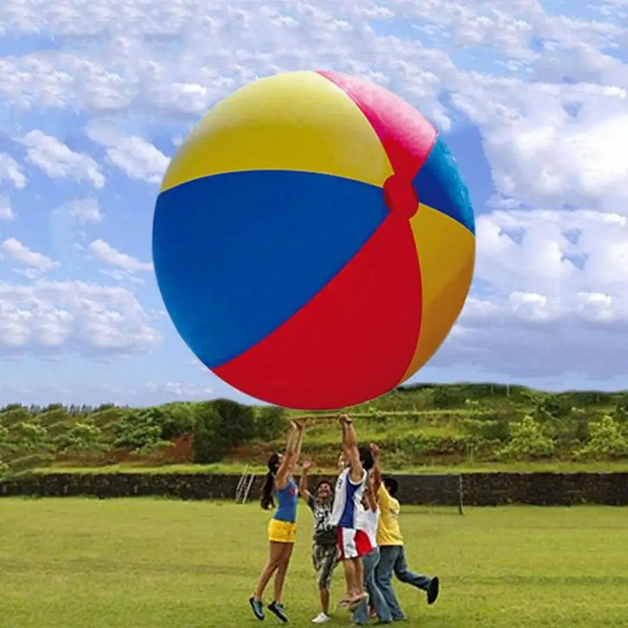 Pelota de playa inflable gigante para niños, pelota grande de PVC de 80cm/100cm/150cm, gruesa, de tres colores, para agua, voleibol, fútbol, al aire libre|Pelotas de juguete| - AliExpress