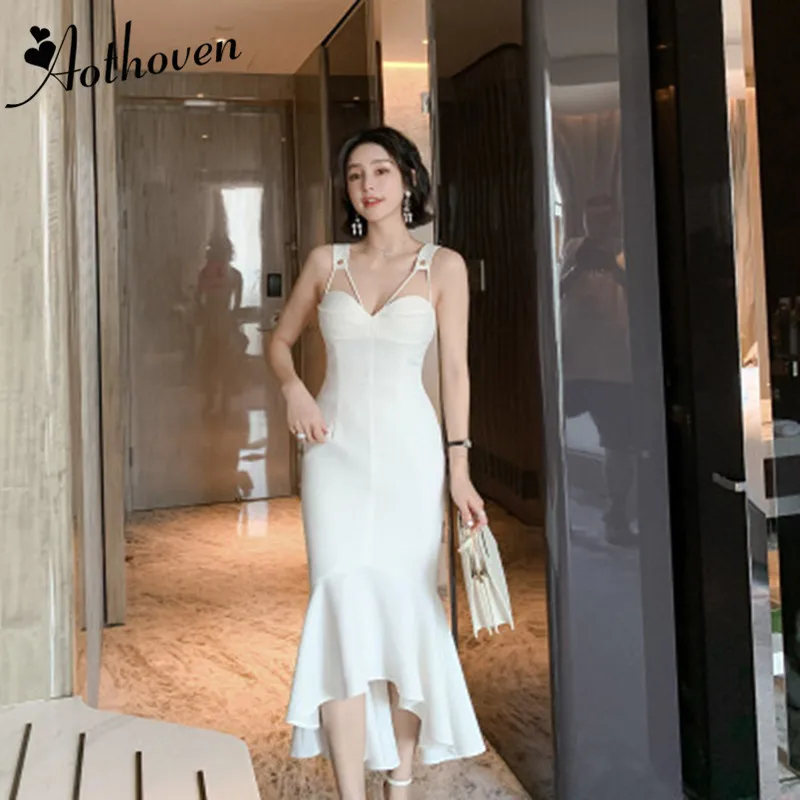 

Summer Elegant Sexy Party High-end Mermaid Dresses White Spaghetti Strap V Neck Bodycon Dress Women Lady Bandage Dress Vestidos