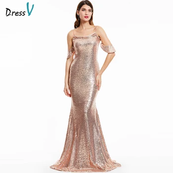 

Dressv pink long mermaid evening dress 2017 cheap elegant cap sleeves spaghetti straps formal party dress sequins evening dress