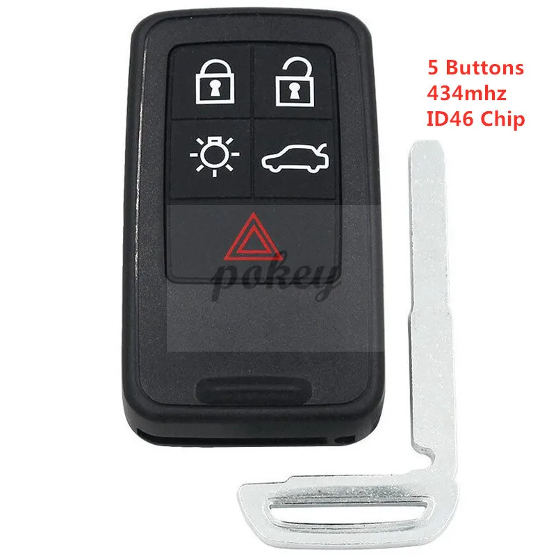 

For Volvo XC60 S60 S60L V40 V60 5 Buttons Smart Remote Key KYDZ 434mhz ID46 Chip