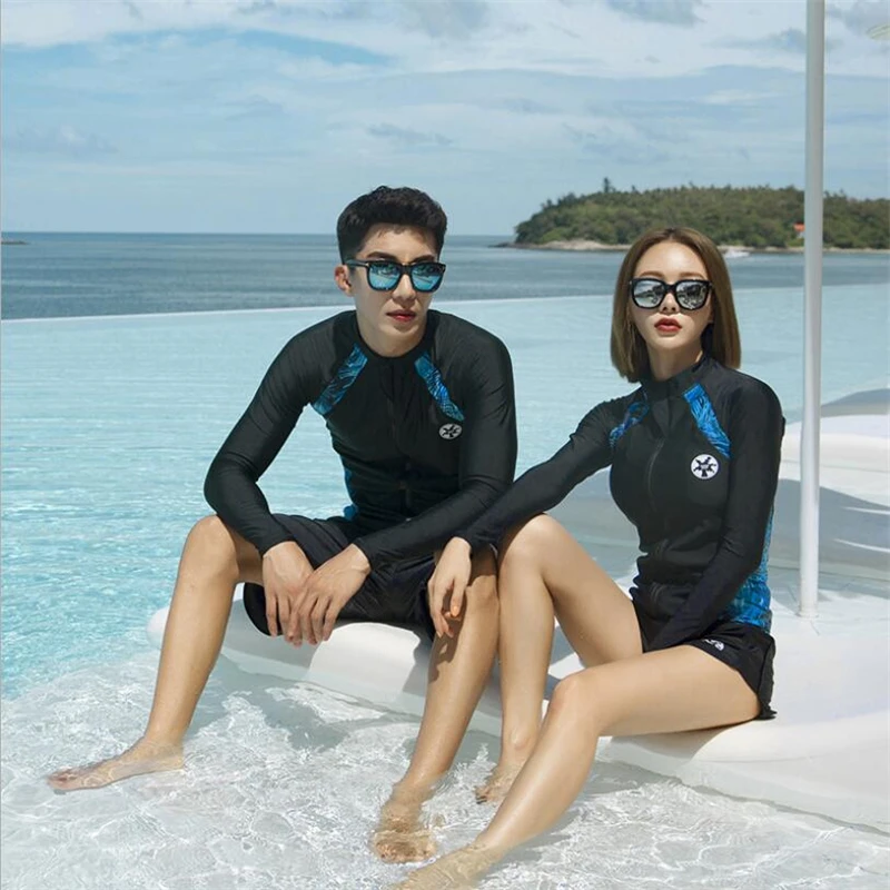 

Quick dry Korean rash guards for couples 2019 plus size men and women lovers matching surf swimsuit long sleeve UV rash guard