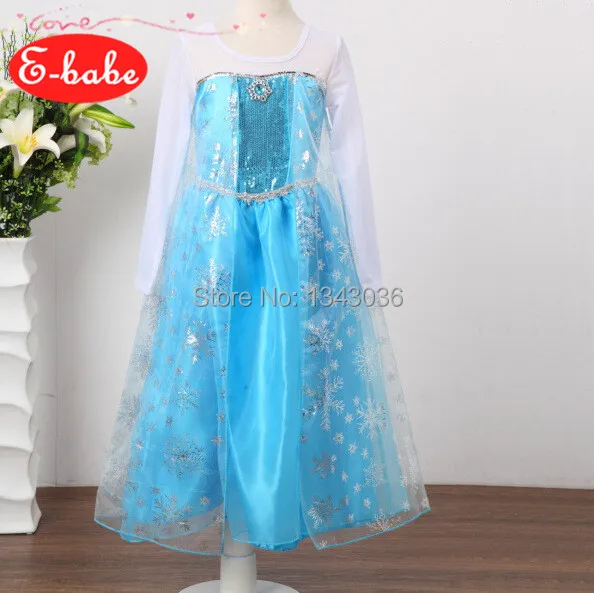 

&E-babe&Wholesale Wholesale F rozen Princess Summer Elsa Blue Dress Baby Girls Cosplay Costume KidsTulle Vestidos Free Shipping
