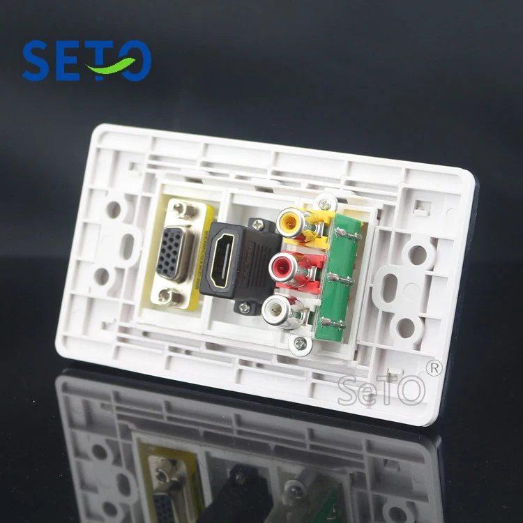 

SeTo 120 Type Single Port RCA AV Audio + HDMI + VGA Panel Wall Plate Socket Keystone Faceplate