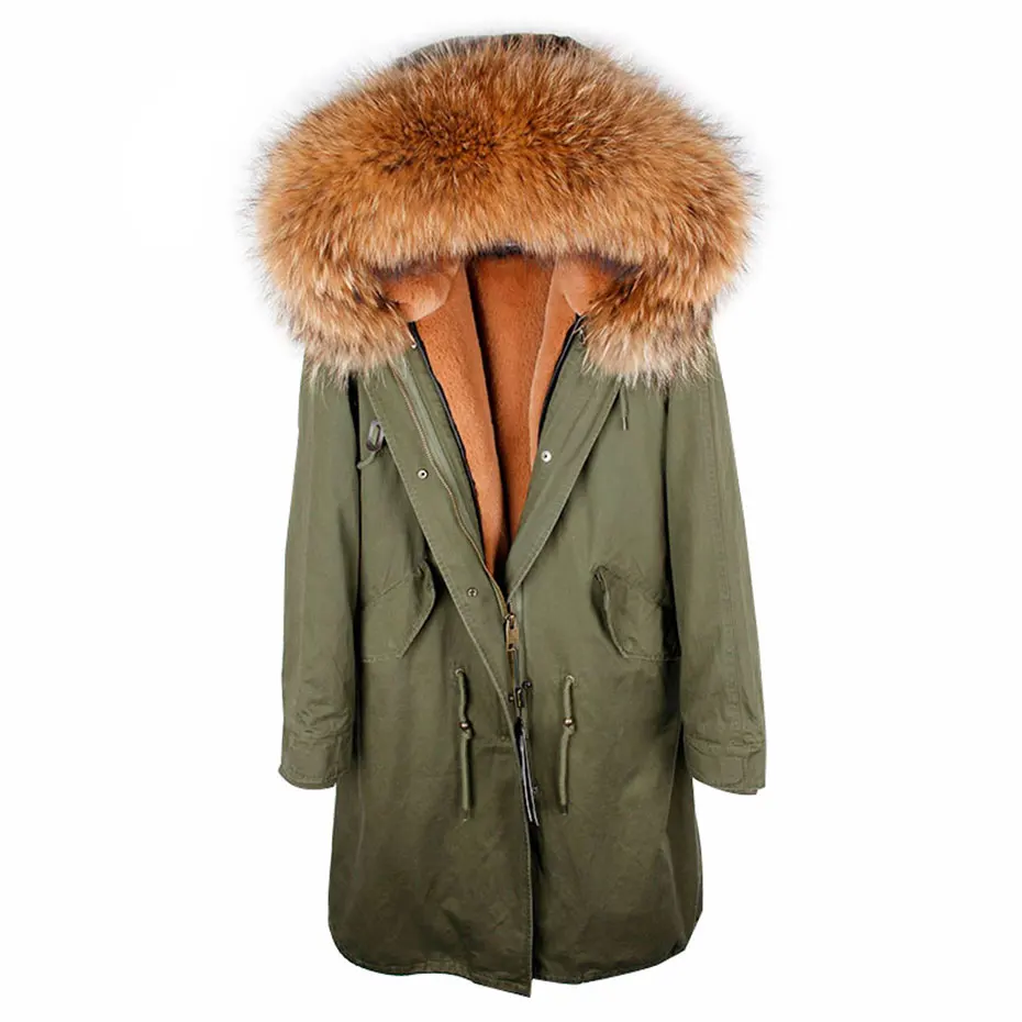 

New X-Long Fur Parka For Women Winter 2018 Large Raccoon Fur Hooded Coat Detachable Faux Liner Casual Female Warm Parka