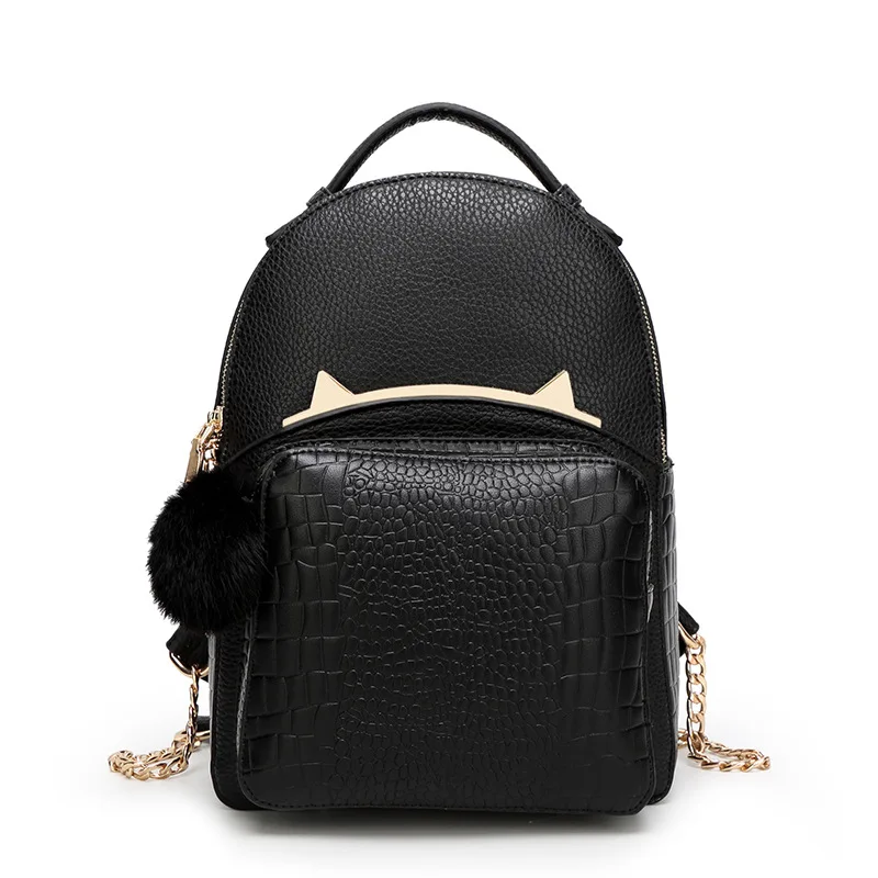 New Summer Women s Backpack Preppy Style Cute Cat Design For Girl Ladies PU Leather Backpacks