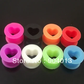 

96pcs/lot Free Shipping Love Heart Silicone Ear Plug Ear Taper Round Flesh Tunnel piercing body Jewelry