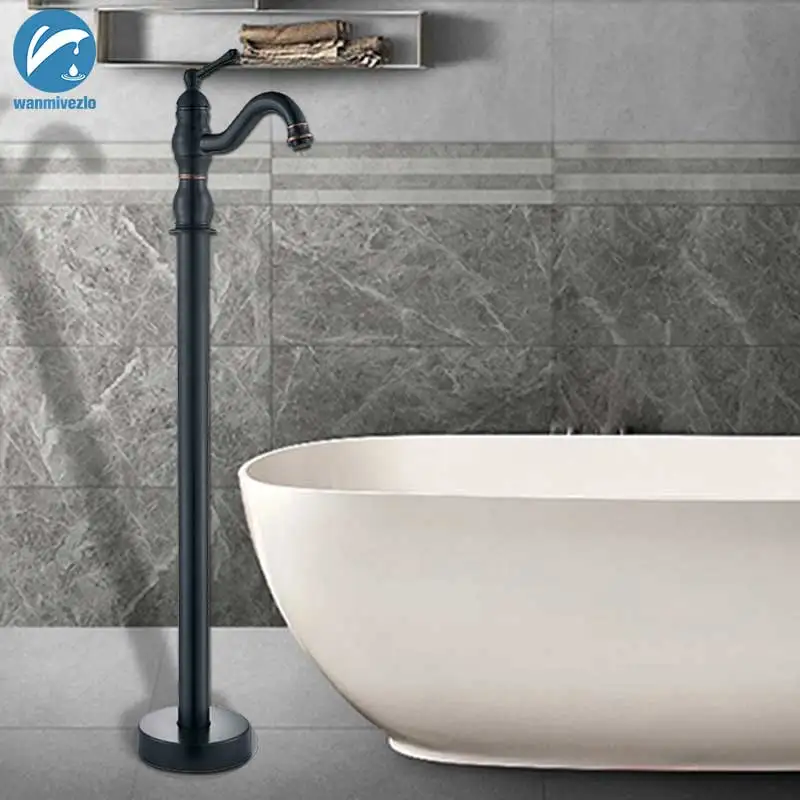 Black Bronze Bathtub Shower Faucet Floor Standing Bath Tub Spout Shower Single Handle Mixer Tap Bathroom Shower Faucet Mixer
