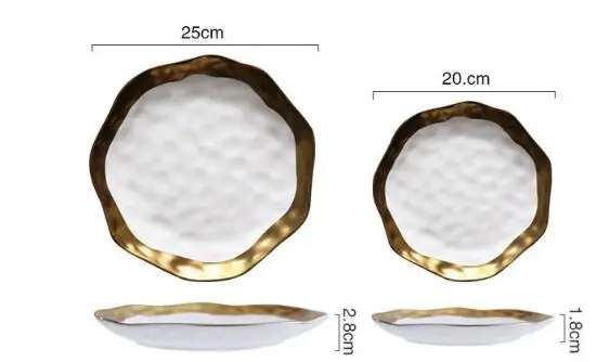 Золотая инкрустация блюда для еды керамическая белая тарелка для обеда с золотым краем kicthenware тарелки для продуктов китайский круглый поднос