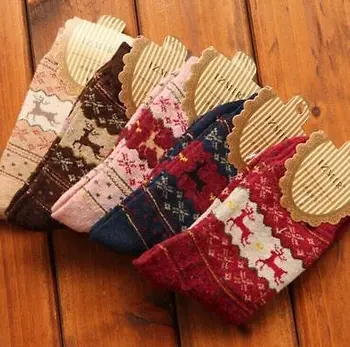 

Women Winter Socks Christmas Gift Warm Wool Sock Cute Snowflake Deer Comfortable