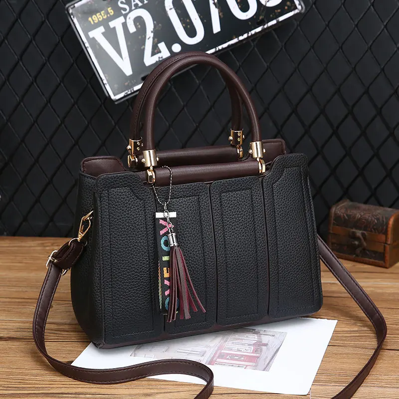 Women Leather Handbags Tassel Female Stitching Messenger Shoulder Bag Ladies Crossbody Bags Bolsa Top-Handle Purse Tote SS7236 (10)