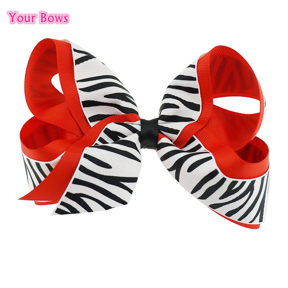 Your Bows 1PC 6Inch Boutique Bows na vlasy Roztomilé vlásenky Red Black Zebra Gilrs Bows Klipy do vlasů DIY Bowknot Pokrývky hlavy Vlasové doplňky