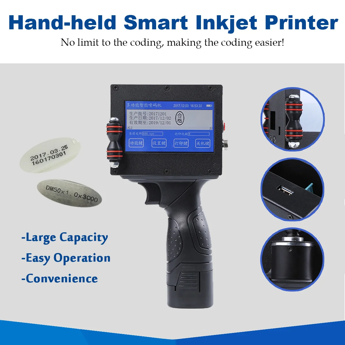 

Hand Held Smart Inkjet Printer Coding Marking Machine Jet Printing Date QR Code