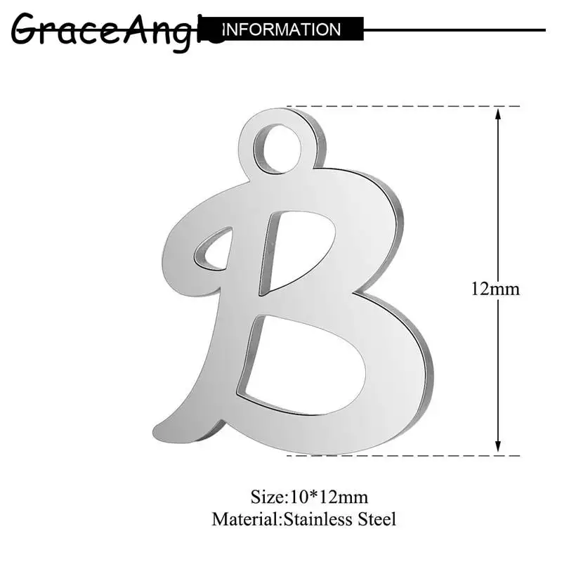 GraceAngie 5 шт./партия, серебряная подвеска из нержавеющей стали, классический A-Z, ожерелье с кулоном и буквой, женские аксессуары для изготовления ювелирных изделий - Окраска металла: B