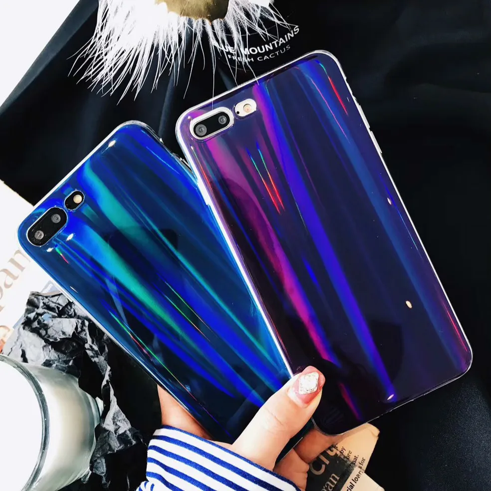 

Luxury Blu-ray Rainbow Glossy Phone Case For iPhone 8 X 7 6 6S Plus Cool Laser Colorful Shining Cases For Soft TPU Cover Coque