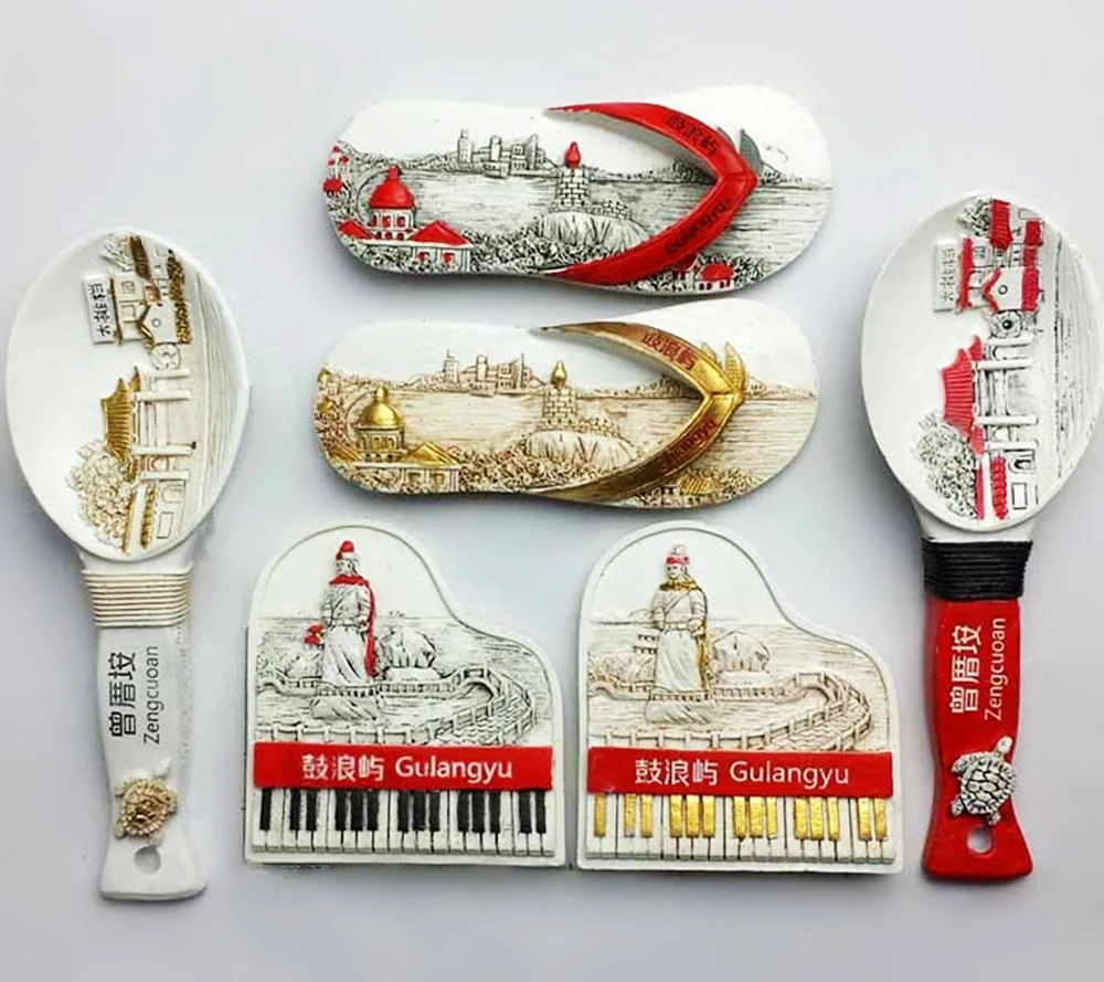 

Hot Sale Gulangyu Slippers Piano Spoon 3D Fridge Magnets China Tourism Souvenirs Refrigerator Magnetic Stickers Collection