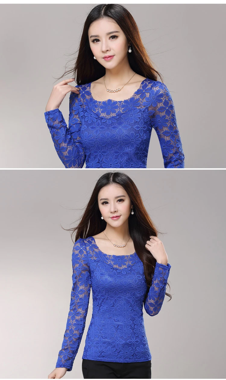 blouses & shirts Plus size S-5XL 2018 New fashion Women's Lace Crochet Blouses Shirts Long Sleeve Sexy Tops Women Lace Blouse camisa feminina long sleeve blouse