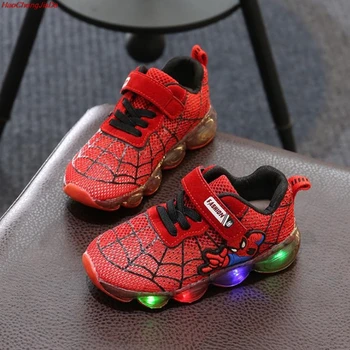 

Summer Soft Spider man Kids Shoes with LED Light Air Cushion Damping Children Luminous Sneakers Boy Girl Led Light Shoes