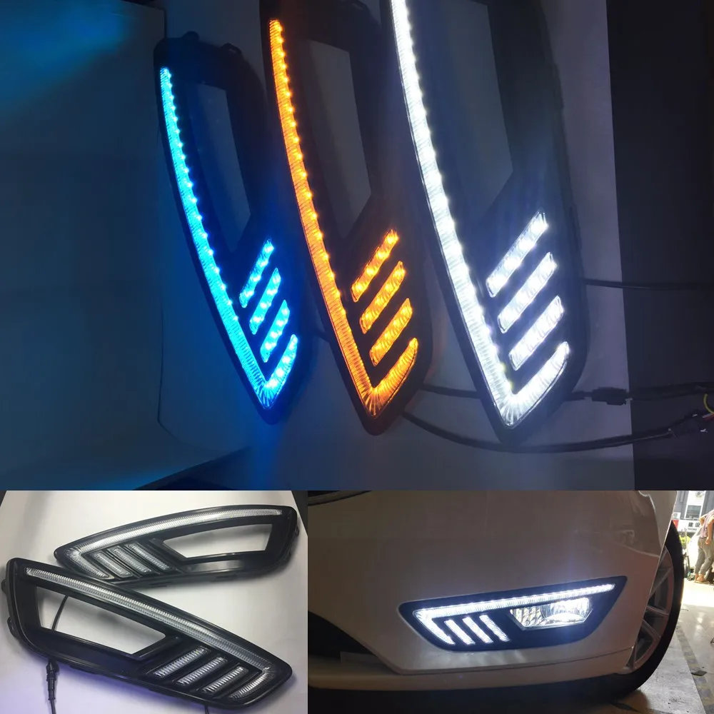 

Car Flashing 2pcs For Ford Focus 3 2015 2016 2017 2018 LED DRL Daytime Running Lights Daylight Waterproof with turn signal