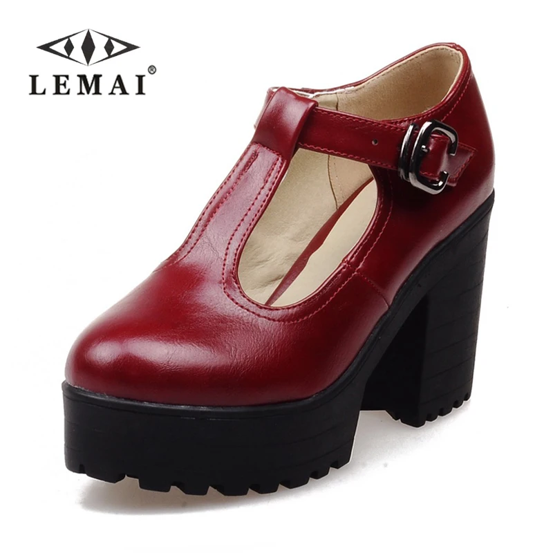 

LEMAI 2017 new spring autumn casual high-heeled shoes sexy ruslana korshunova thick heels platform pumps Black White Size 35-41