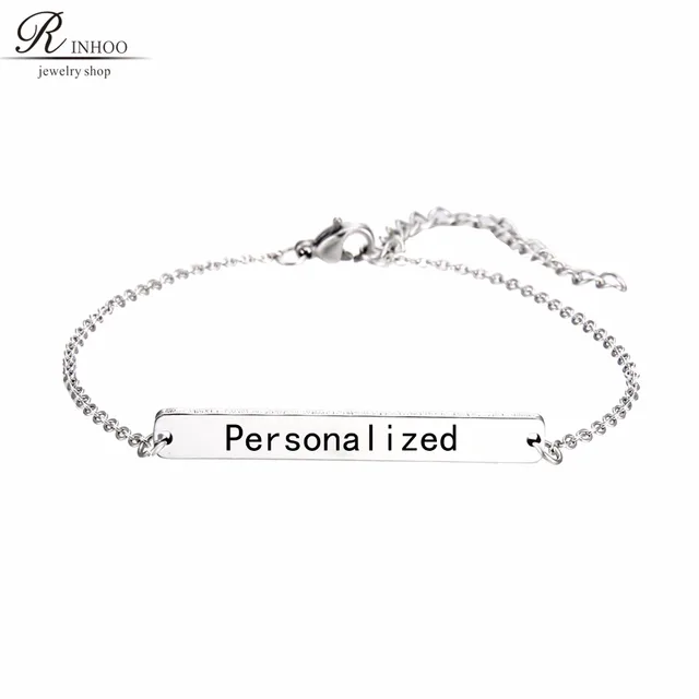 Rinhoo Silver Bar Personalized Bracelet Custom For Women Rinhoo Silver Bar Personalized Bracelet Custom For Women Stainless Steel Sided Engraved Name Jewelry