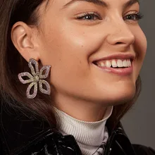 Модные Разноцветные серьги в форме листа с кристаллами, богемные Стразы в форме цветка, массивные серьги-гвоздики для женщин, свадебные ювелирные изделия в стиле бохо