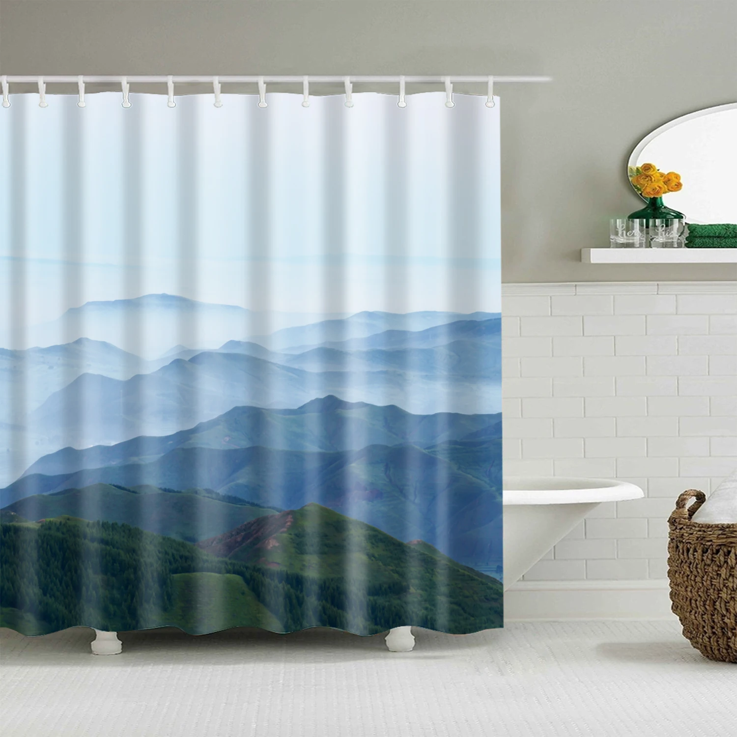 Mountain 3D Green bath curtain long 180x200cm Waterproof polyester Blackout Shower curtain For bathroom curtain - Цвет: F