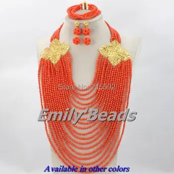 

African Costume Jewelry Set Pink/Red Coral Beads Jewelry Set 18 Layers Nigerian Wedding Jewelry Set Free Shipping CJ144