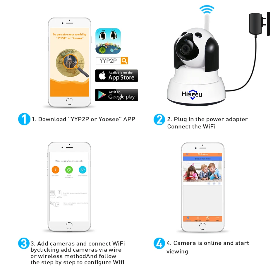 hiseeu Home Security IP Camera Wi-Fi Wireless Smart Pet Dog wifi Camera video Surveillance 720P Night CCTV Indoor Baby Monitor