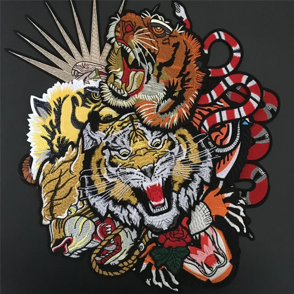 

STOCK ! Large Tiger Embroidery Patches for Clothing Iron on or Sew on Embroidered Sew Badge DIY for motor jacket