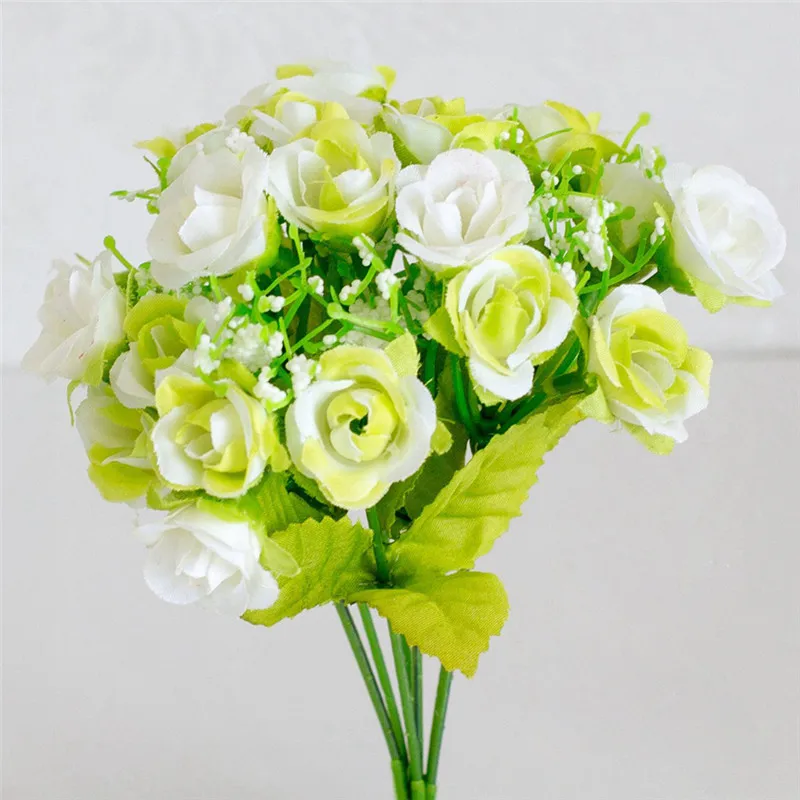 Silk flower wedding bouquet roses Artificial flowers fake leaf wedding flower bridal bouquets decoration fast sent dropship ping - Цвет: as picture shows