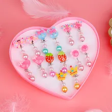 Clipe de orelha para crianças, 7 pares estilo coreano, criativo dos desenhos animados, bebê adorável, presilhas de orelha, gatinho, brincos de gatinho para meninas