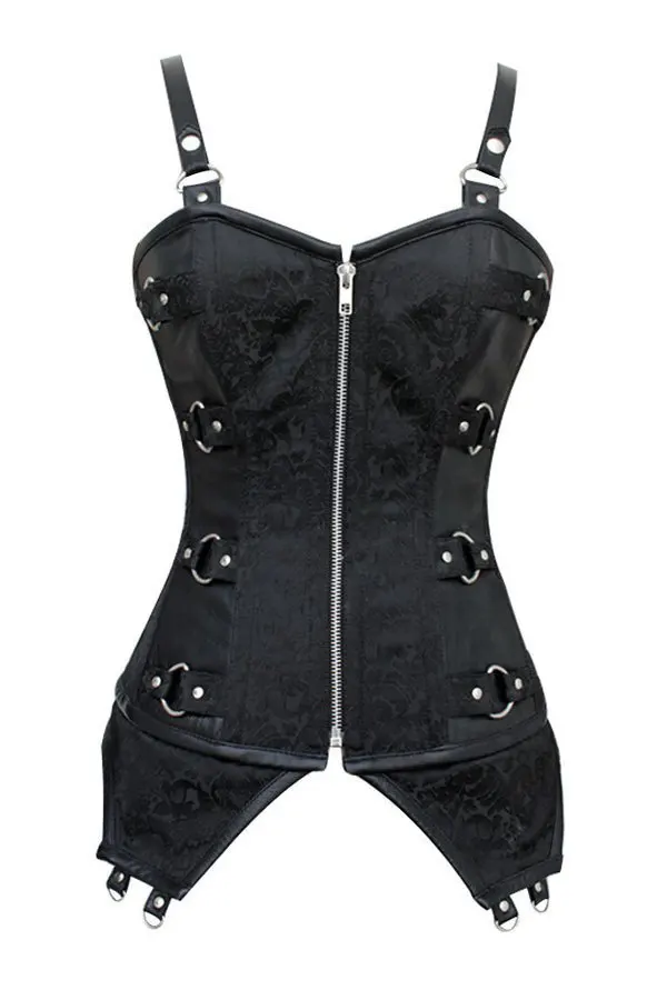 Black Zip Front Punk Corset with Adjustable Straps LC5285 + Clearance