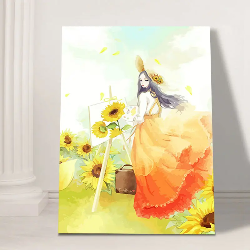 

coloring by numbers girl and Sunflower digital paint by numbers diy digital painting little girl's gift drawing practice
