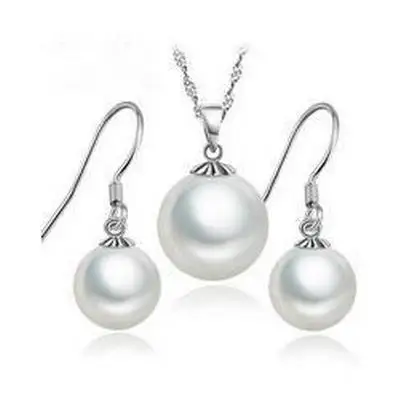 

Free shipping 2014 fashion 925 silver jewelry sets pearl stud earrings and 45cm pendant necklaces pearl necklace set 1sets/lot
