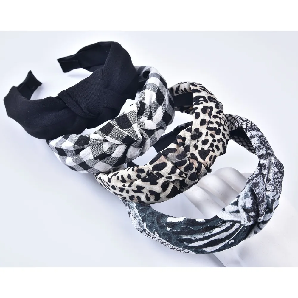 

Cute Turbans Headband Leopard Print Top Knot Headband Handmade Animal Print Headband Snakeskin Checked Hair Band For Women