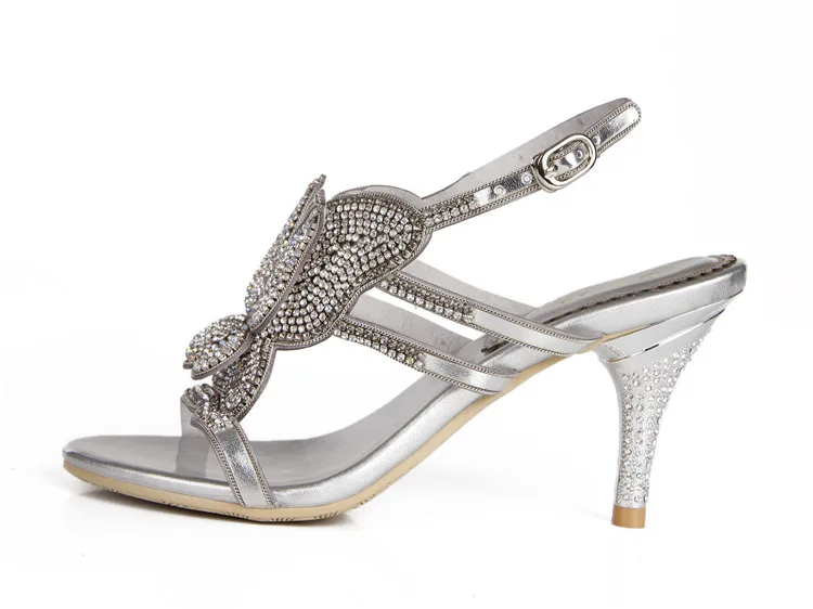 G-sparrow Summer New Korean Fashion Silver Crystal Diamond Womens Bridesmaid Shoes Stilettos Heel Sandals 8cm13