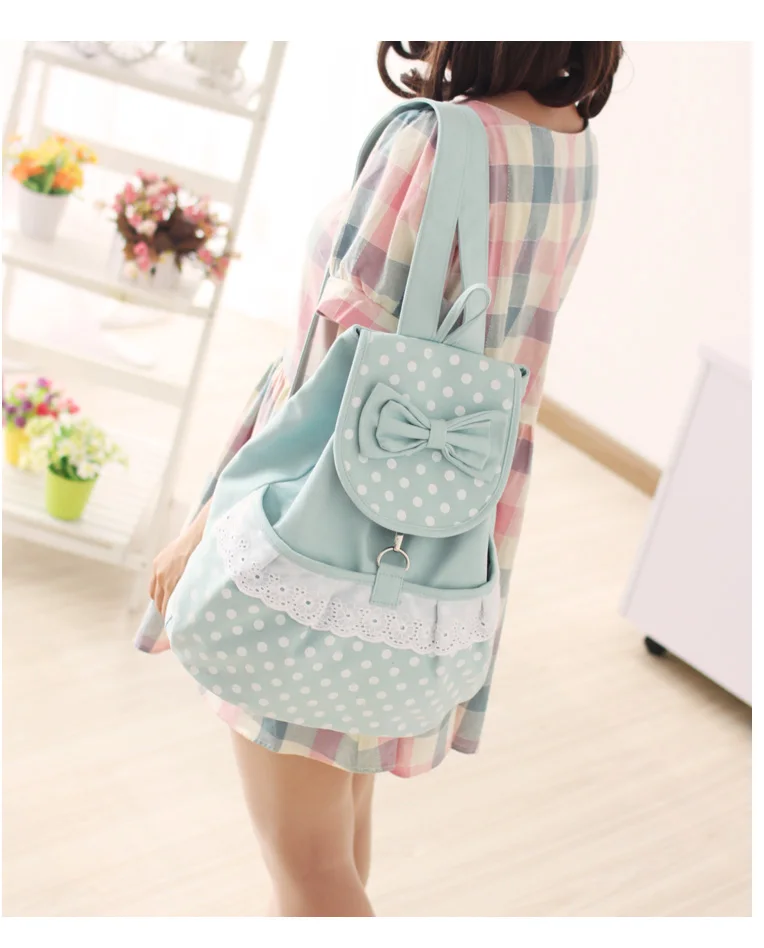 Mochilas de Viagem Adomoe Japão Estilo Kawaii Laço Arco Mochila Adolescentes Lona Ocasional Bolsa Escolar Coreano Mori Menina Estudantes Frescos Dot 2 mochila adolescentes lona ocasional saco escolar coreano
