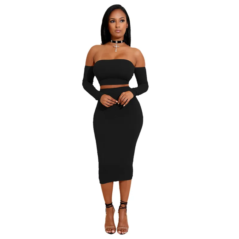

2019 Summer New Women Off Shouler Backless Sexy Dresses Long Sleeve Slash Neck Hollow Out Dress Black White Blue Pencil Dress