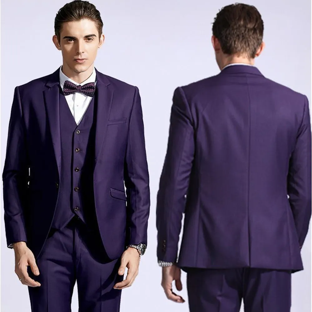 Wholesale New Stylish Slim Fit Purple Groom Tuxedos Notched Lapel Men's