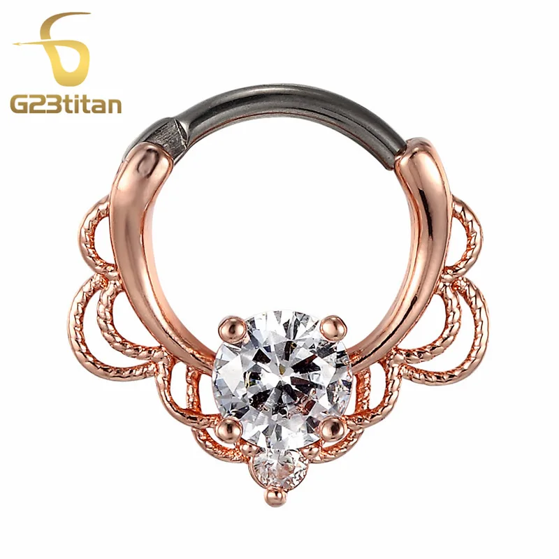 G23titan CZ кольца для носа Перегородка кликер 16 г G23 титановый полюс модные пирсинг ювелирные изделия