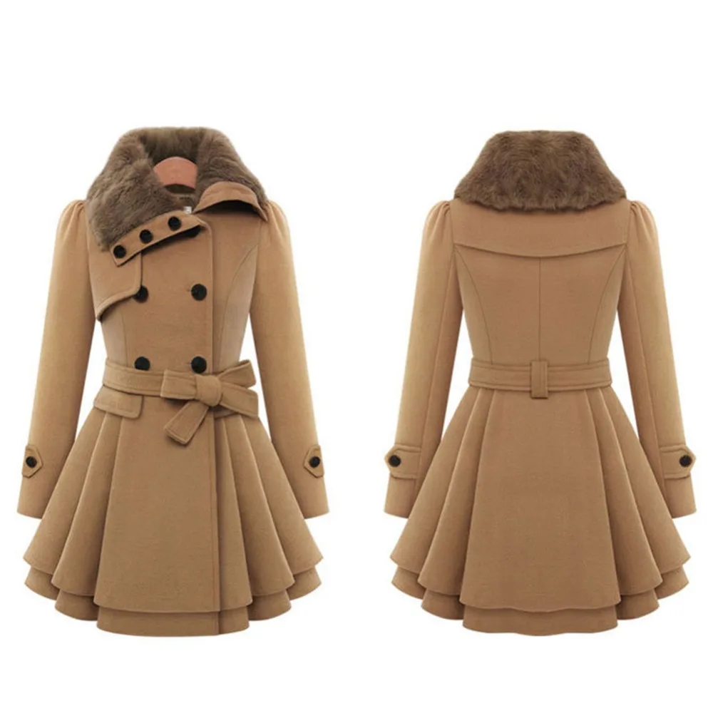 Зимнее пальто, Женский Тренч, пальто с отложным воротником, с длинным рукавом, бушлат из искусственного меха, двубортное, Толстого размера плюс, модная верхняя одежда