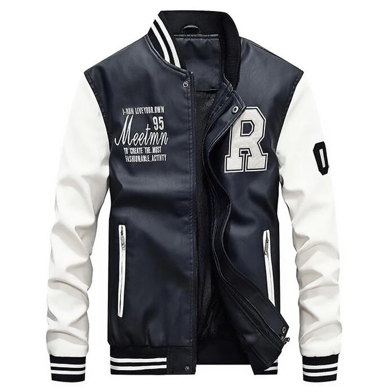 Jacket Men Embroidery Baseball Jackets Pu Faux Leather Coats Slim Fit Zipper Casual College Luxury Fleece Pilot Leather Jackets Jacket Men Embroidery Baseball Jackets Pu Faux Leather Coats Slim Fit Zipper Casual College Luxury Fleece Pilot Leather Jackets